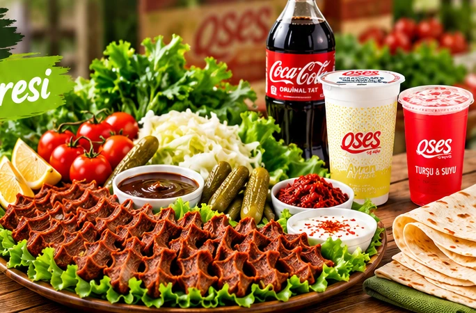 Çiğ köfte, yeşillik ve lavaş sunumu